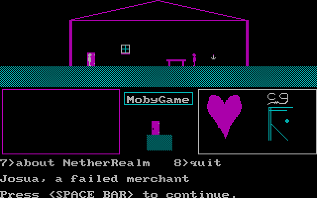 Dismal Passages (DOS) screenshot: Another neighbor, Josua. Possibly he sold shareware games.