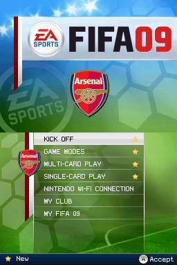 FIFA Soccer 09 (Nintendo DS) screenshot: Main Menu