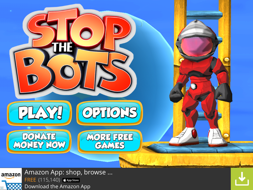 Stop the Bots (iPad) screenshot: Title and main menu