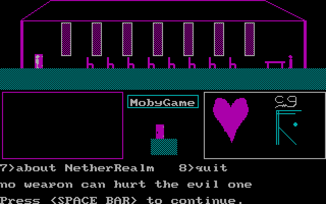 Dismal Passages (DOS) screenshot: This temple priest knows a bit about the bad guys. And he has the code word I needed before.