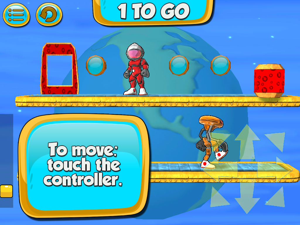 Stop the Bots (iPad) screenshot: On the first level, they give you instructions.