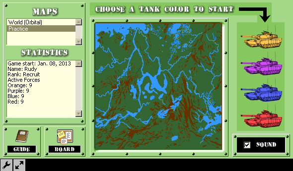TankPit (Browser) screenshot: Main menu of the game client