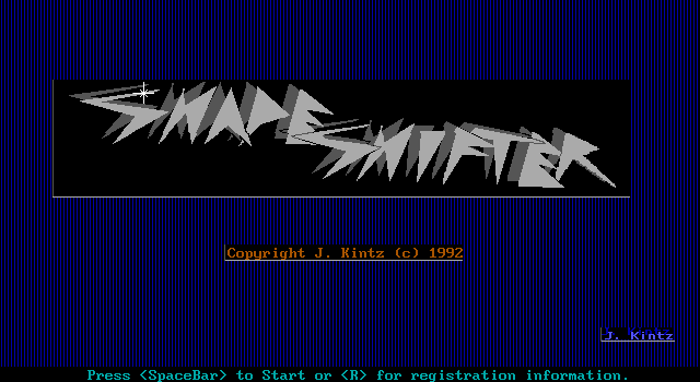 Shape Shifter (DOS) screenshot: Starting menu (bar in the bottom). The introduction is a text file only, not seen in the game.