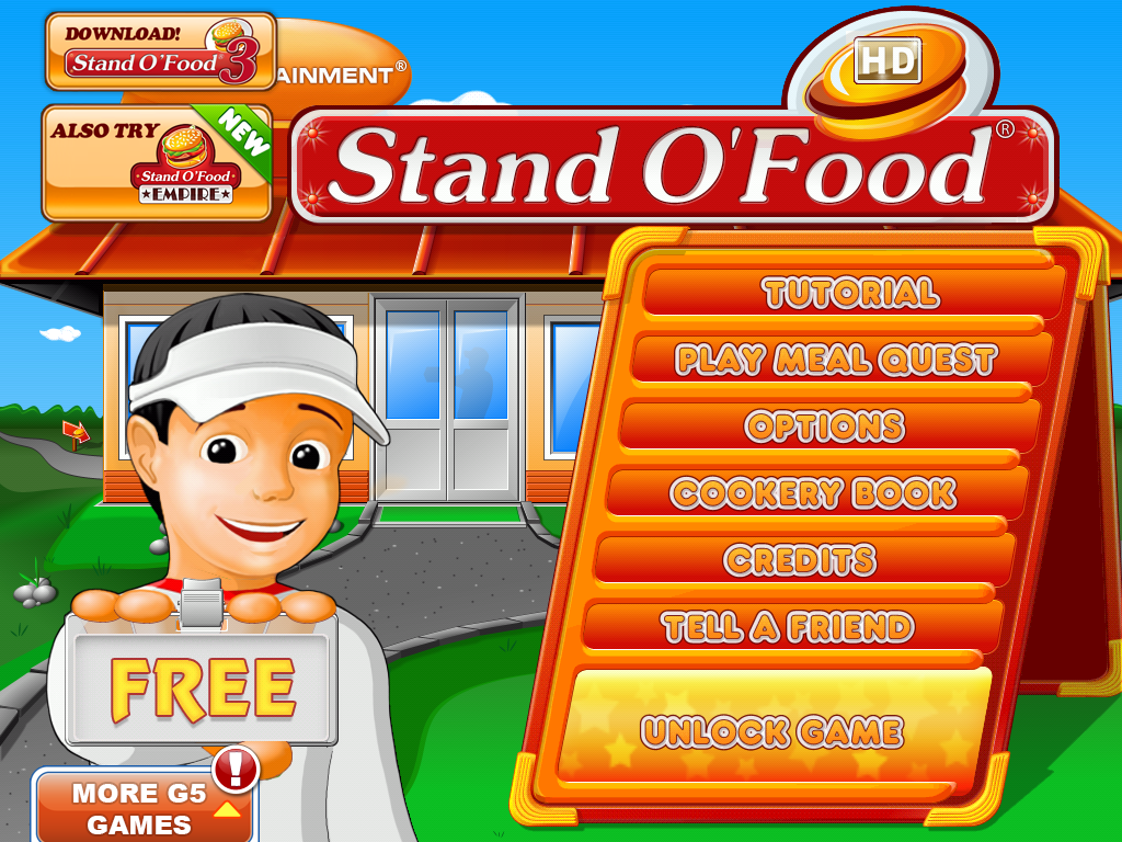 Stand O'Food (iPad) screenshot: Title and main menu