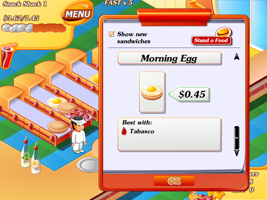 Stand O'Food (iPad) screenshot: Next level and we have added Morning Egg to the menu