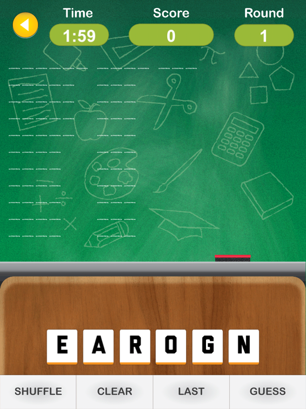Anagram Academy (iPad) screenshot: The first puzzle