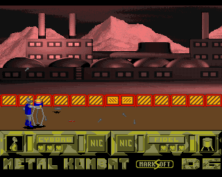 Metal Kombat (Amiga) screenshot: Cyborg C-128 vs Fidel F-15