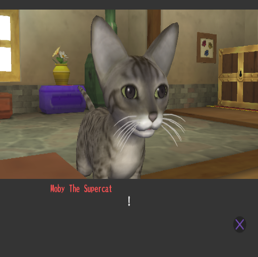 Petz: Catz 2 (PlayStation 2) screenshot: Here's the players named character as they appear at the start of the game <br>The player's character doesn't say a great deal, rather thry react to what others say or do