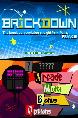 Nervous Brickdown (Nintendo DS) screenshot: English title screen / Main menu (Japanese release)