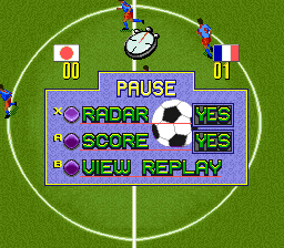 Champions World Class Soccer (SNES) screenshot: Pause menu