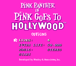 Pink Goes to Hollywood (SNES) screenshot: Options