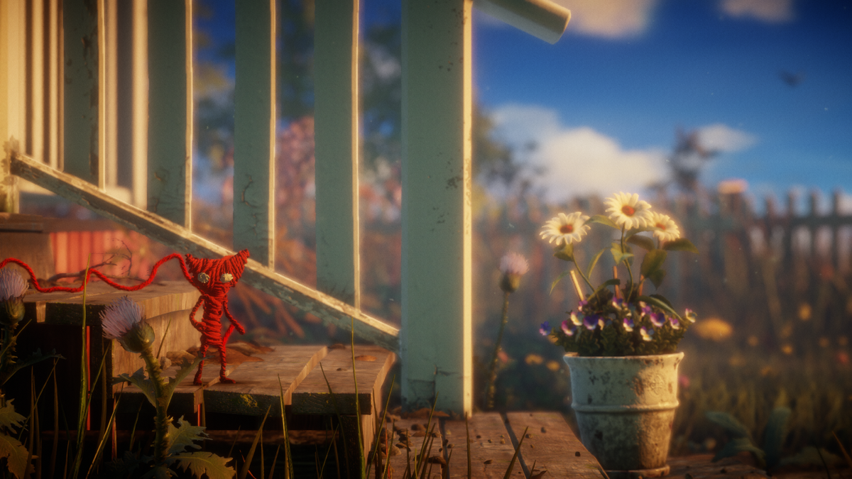 Unravel (Windows) screenshot: The first level starts right outside the house. And the game looks great. I always appreciated playing tiny characters in realistic worlds