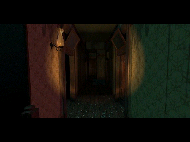 The 11th Hour (DOS) screenshot: Exploring the upstairs hallway