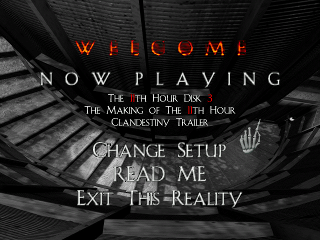 The 11th Hour (DOS) screenshot: The main menu in spooky mode