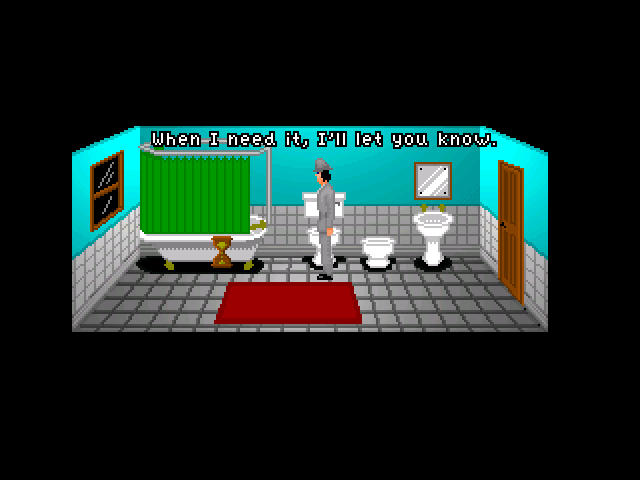 5 Days a Stranger (Windows) screenshot: Always interesting to see comments made about bathrooms in adventure games
