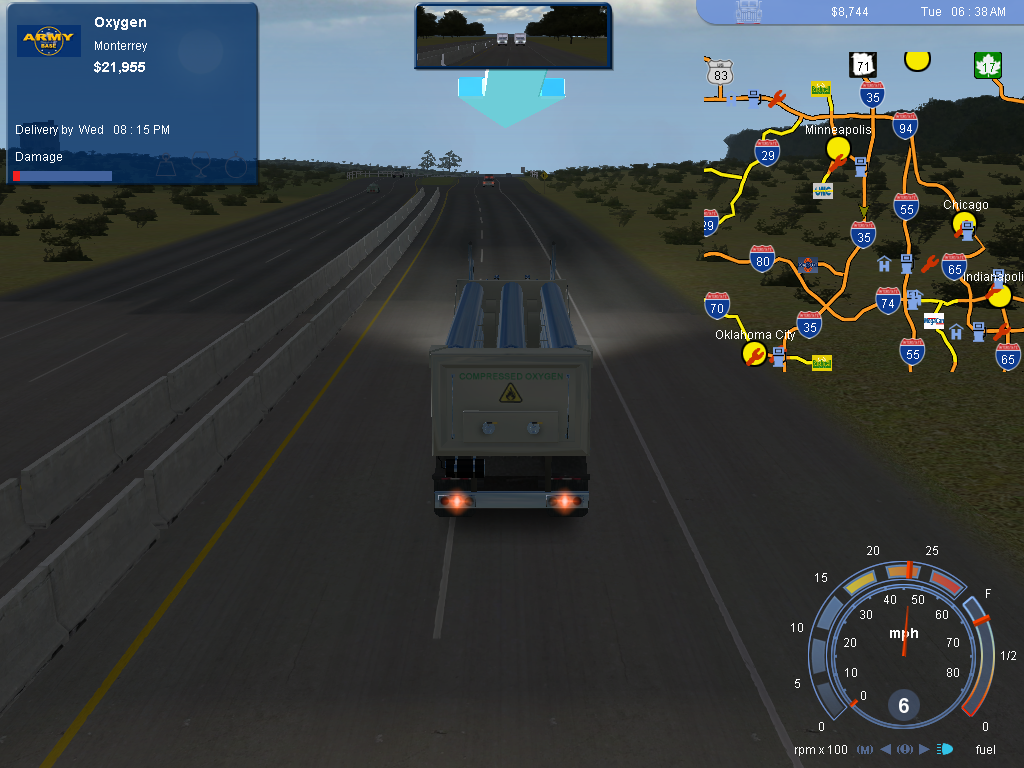 18 Wheels of Steel: Pedal to the Metal (Windows) screenshot: Here, you can see what the rear view mirror looks like