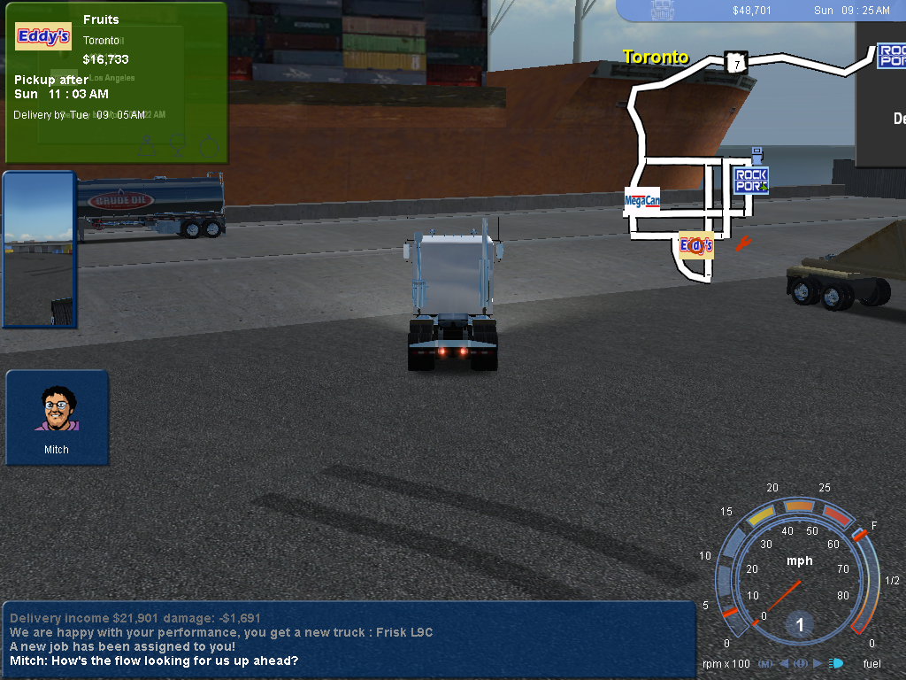 18 Wheels of Steel: Pedal to the Metal (Windows) screenshot: Check out the cargo ship and my new rig