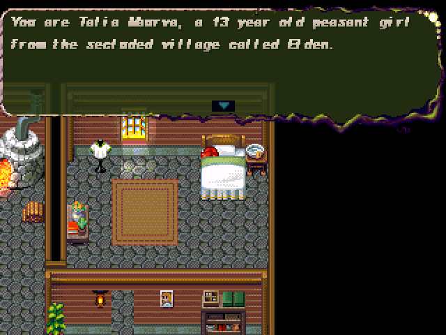 Ahriman's Prophecy (Windows) screenshot: Game start - Waking up in your grandmothers' cottage