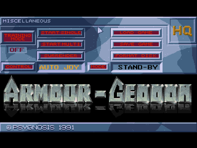 Armour-Geddon (Amiga) screenshot: Start