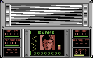 Aliens: The Computer Game (Commodore 64) screenshot: Burke gets what he deserves.