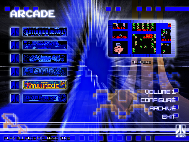 Atari: Anniversary Edition (Windows) screenshot: Main menu for Volume 2.