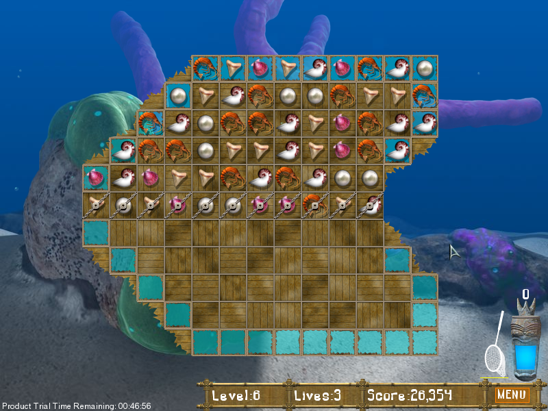 Big Kahuna Reef (Windows) screenshot: Level 6 - the lower part is currently not accesible due to the locked line
