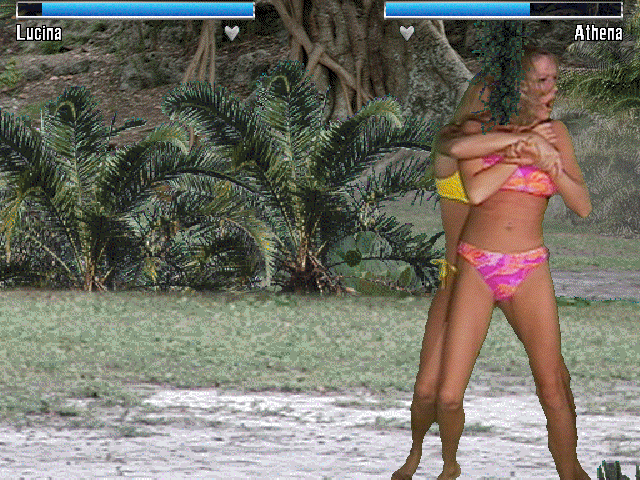 Bikini Karate Babes (Windows) screenshot: Camera zooms to show special moves