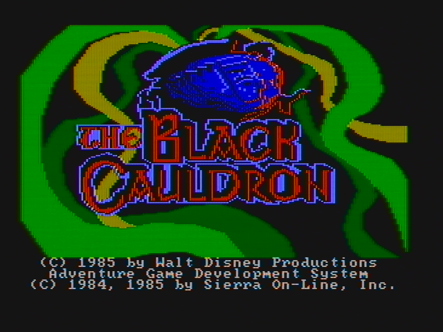 The Black Cauldron (PC Booter) screenshot: Title screen (CGA with composite monitor)