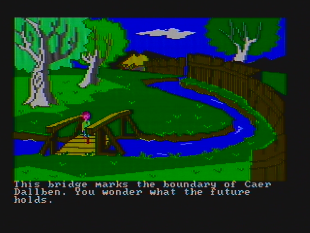 The Black Cauldron (PC Booter) screenshot: Leaving town... (CGA with composite monitor)