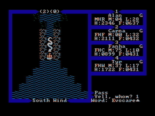 Exodus: Ultima III (DOS) screenshot: Great Earth Serpent (CGA with composite monitor)