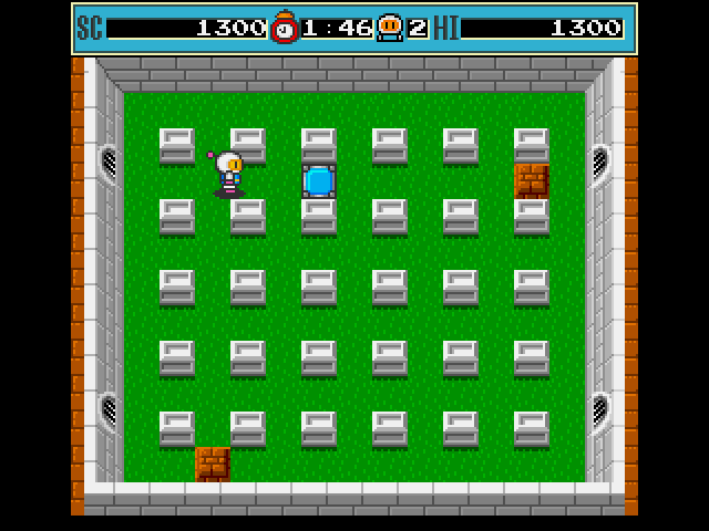 Bomberman (Amiga) screenshot: Step on the blue panel to finish the round