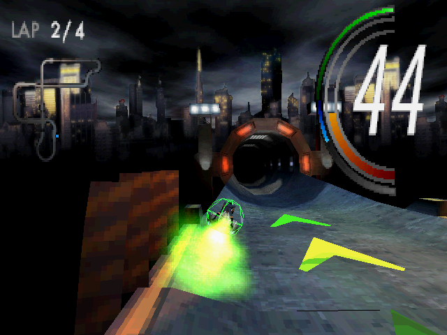 Scorcher (DOS) screenshot: Entering a tunnel