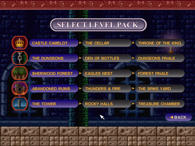 Bricks of Camelot (Windows) screenshot: Level Pack selection