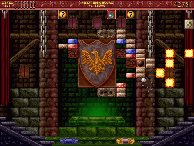 Bricks of Camelot (Windows) screenshot: Castle Level 8 - the right paddle is the real, the left is a phantom paddle