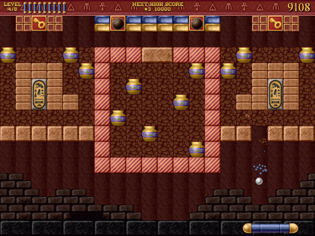 Bricks of Egypt (Windows) screenshot: Level Pack 1 - Level 4 - the red bricks can be made transparent via the key bricks