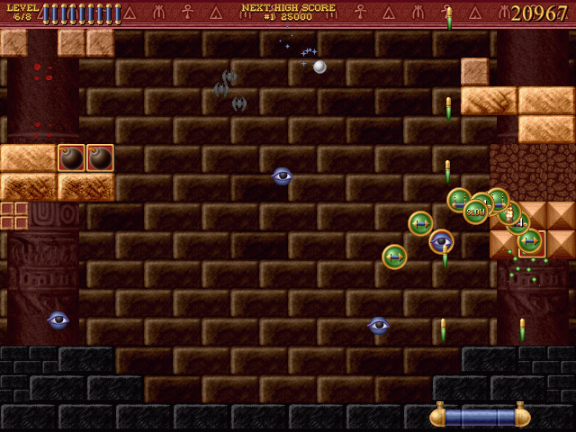 Bricks of Egypt (Windows) screenshot: Level Pack 1 - Level 6 - The Power-Up generator is busy
