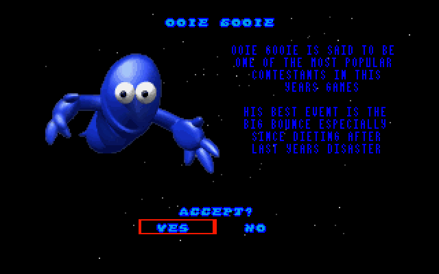 Alien Olympics (DOS) screenshot: Ooie Gooie