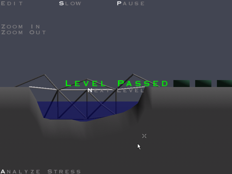 Bridge Builder (Windows) screenshot: The bridge didn't collapse; level completed