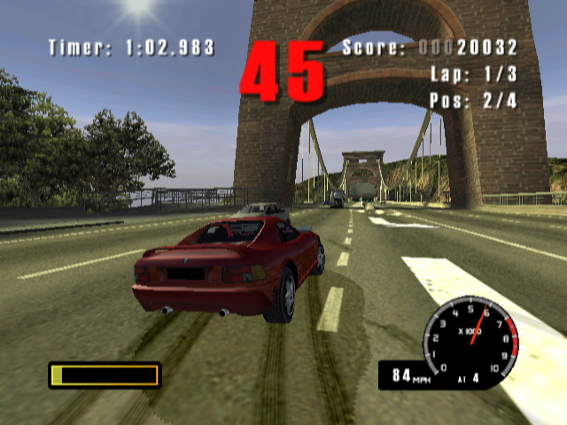 Burnout (GameCube) screenshot: Onto the Bridge