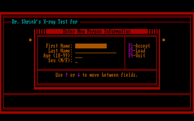 Dr. Shrink (DOS) screenshot: Create a new personality entry