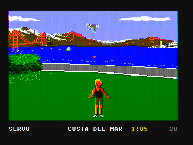 California Games (DOS) screenshot: The footbag event (CGA with composite monitor)