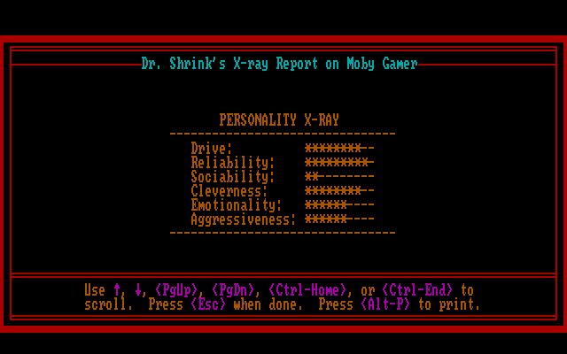 Dr. Shrink (DOS) screenshot: Report - pg1 overview