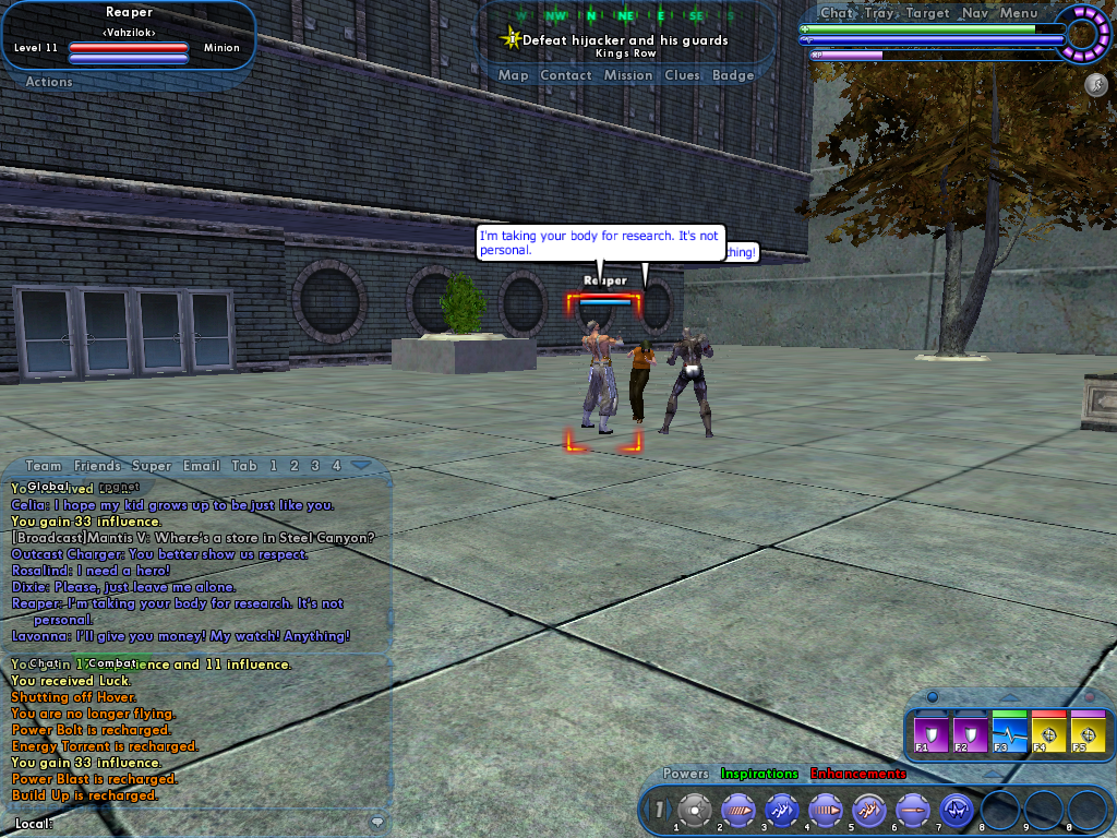 City of Heroes (Windows) screenshot: A citizen in peril from the minions of the evil Dr. Vahzilok!