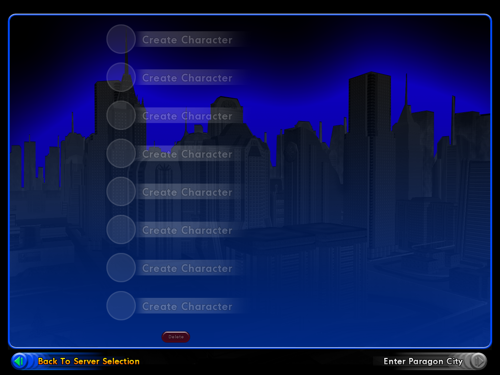 City of Heroes (Windows) screenshot: What you see when you first log in for the first time.