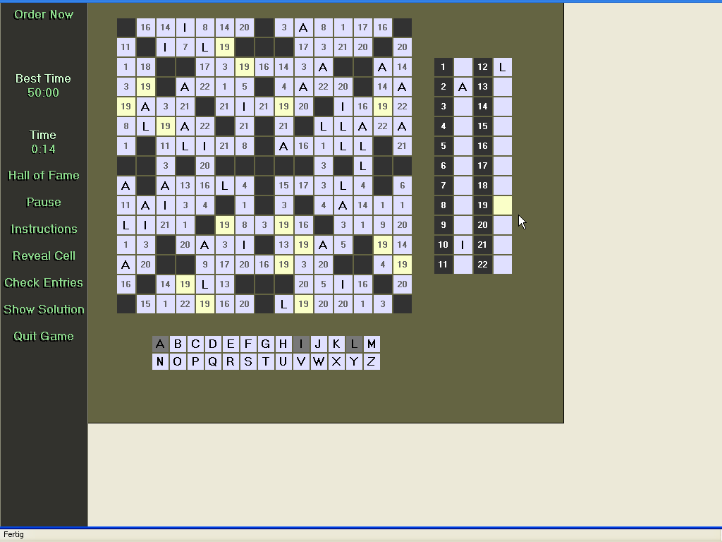 Coded X-Word (Windows) screenshot: Solving a puzzle