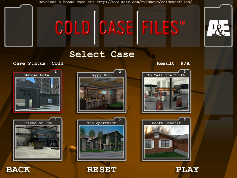 Cold Case Files (Windows) screenshot: Select the case you would like to work on