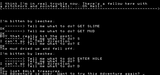 Adventureland (Exidy Sorcerer) screenshot: Met a fellow with a pitchfork and a pointed tail