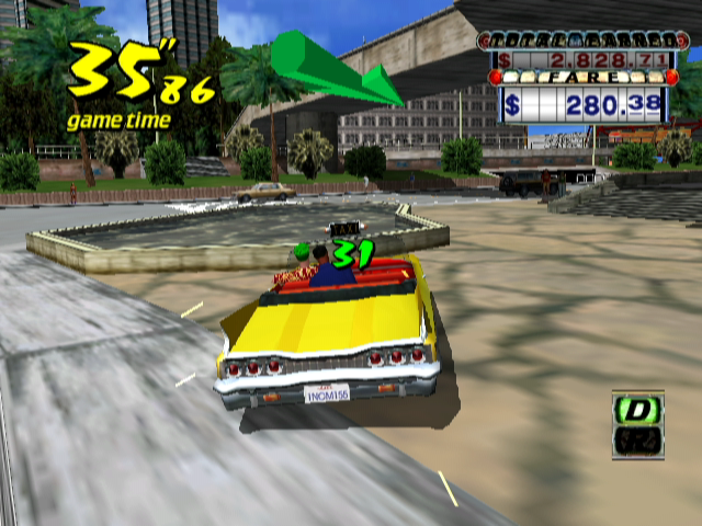 Crazy Taxi (GameCube) screenshot: Avoid the fountain.