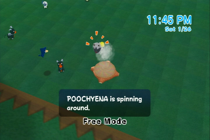 My Pokémon Ranch (Wii) screenshot: Poochyena is spinning around.