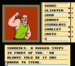 Deja Vu: A Nightmare Comes True!! (NES) screenshot: A mugger bothers you